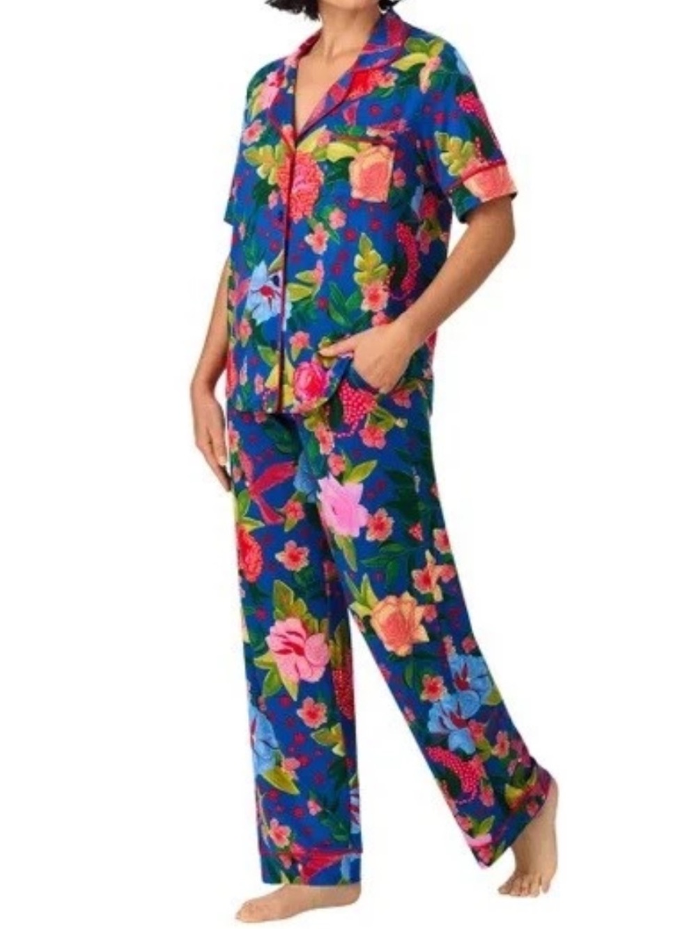 Floral Blue Short-Sleeve Cotton Pajama Set